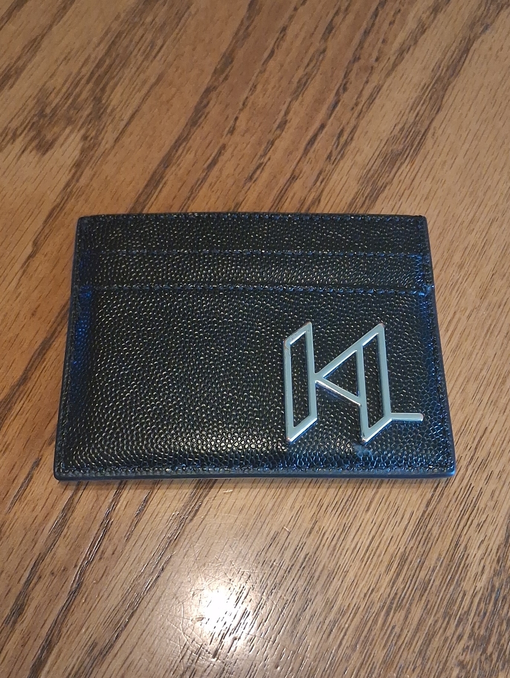Karl Lagerfeld Black Leather Card & Key Sleeve with Silver KL Emblem